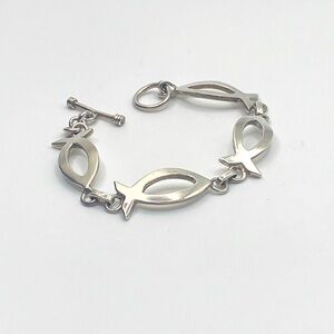 Sterling/925 bracelet. Ichthus symbol for fish. Christian panel bracelet.